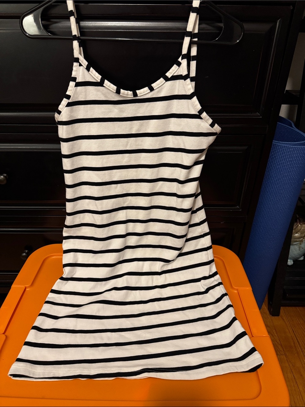 Sleeveless Black and White Striped Mini Dress